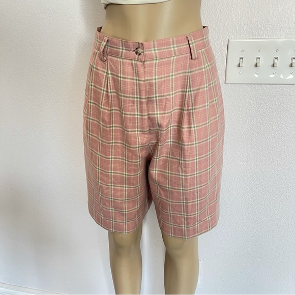 Lo sports Vintage Plaid High Waisted Pleated Bermuda Shorts size 10 - Picture 3 of 9